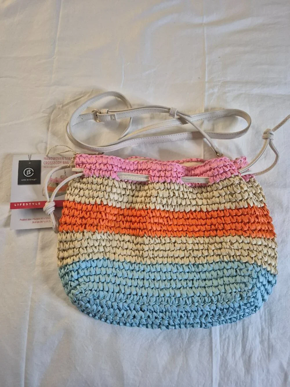 HandWoven Straw Crossbody Bag Natural Beaded - LIVE IN STYLE, NEW